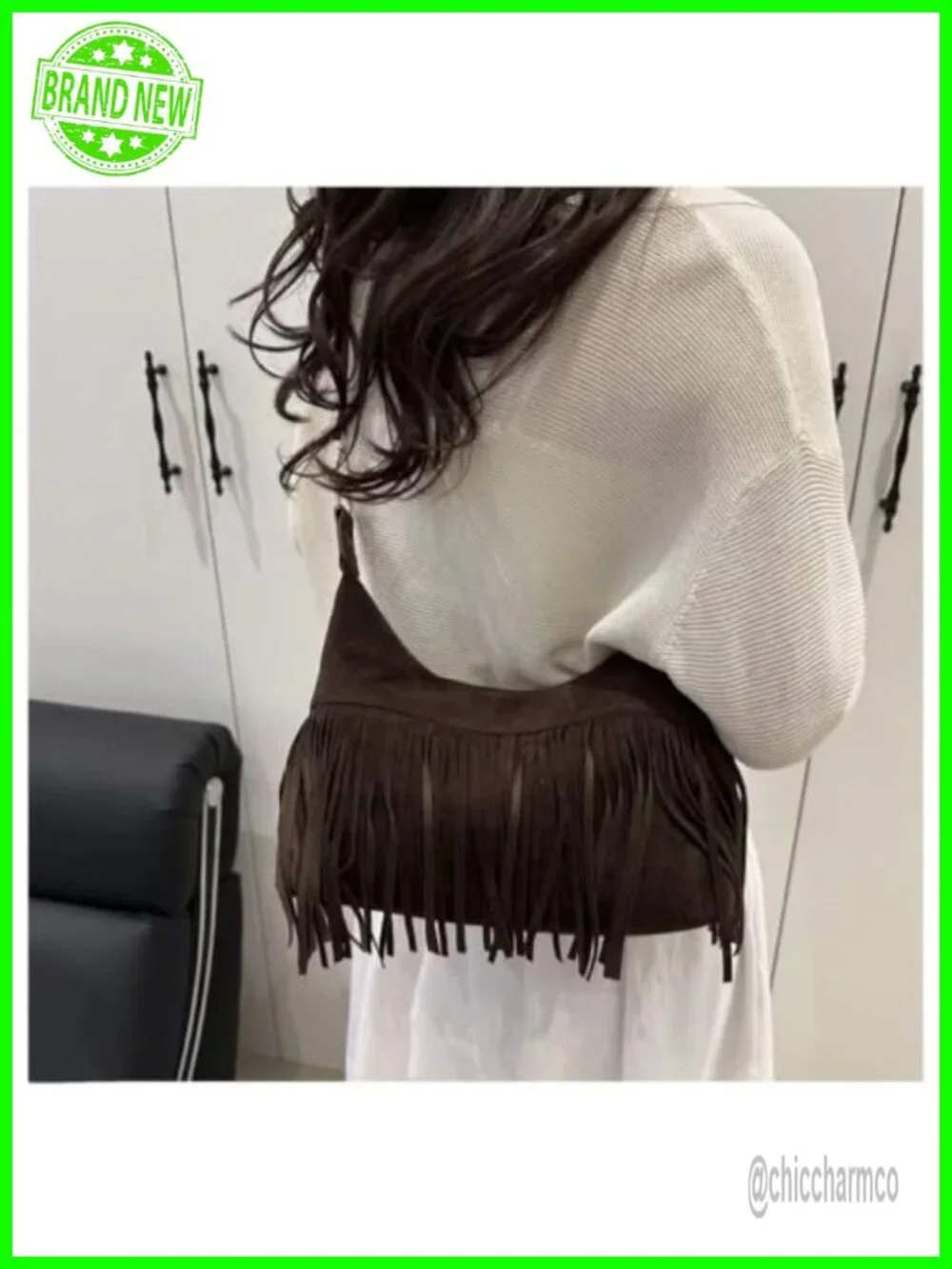 Vegan Suede Fringe Hobo Bag Crossbody Shoulder Purse